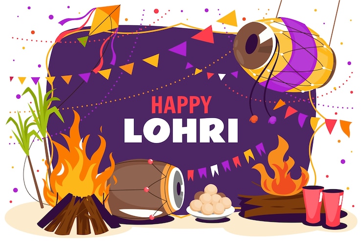 Vettore gratuito sfondo di celebrazione del festival piatto lohri