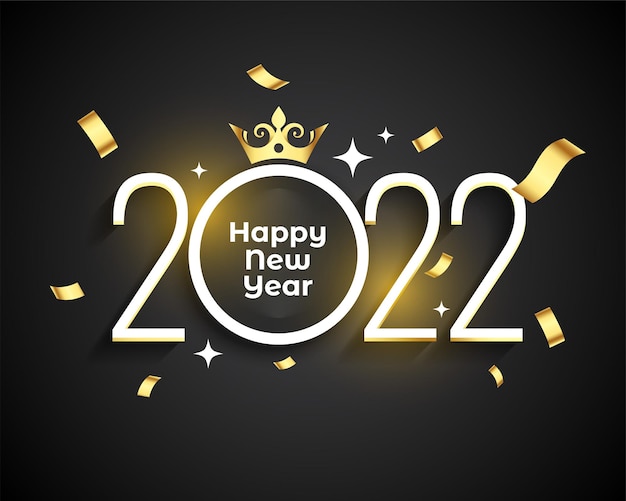 Sfondo di celebrazione del nuovo anno 2022 con coriandoli dorati e corona