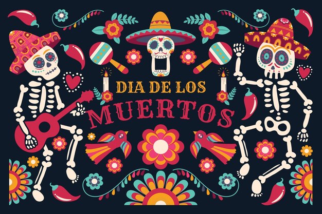 Sfondo di celebrazione piatto dia de muertos