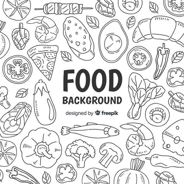 Vettore gratuito sfondo di cibo disegnato a mano