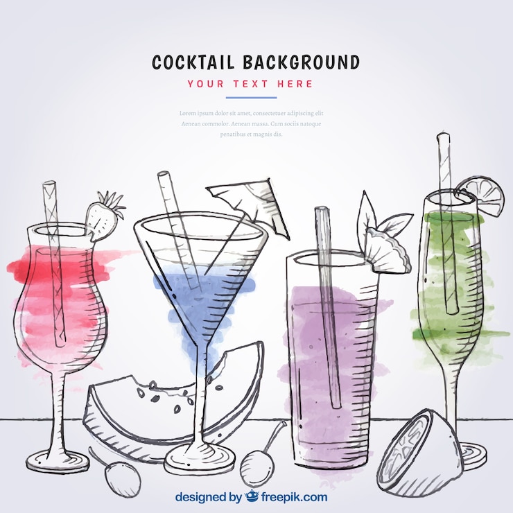 Vettore gratuito sfondo di cocktail di frutta a base di acqua
