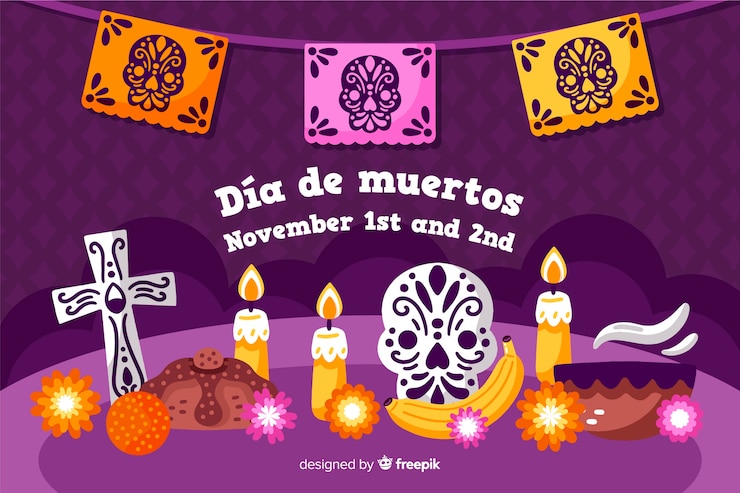 Vettore gratuito sfondo di día de muertos disegnato a mano