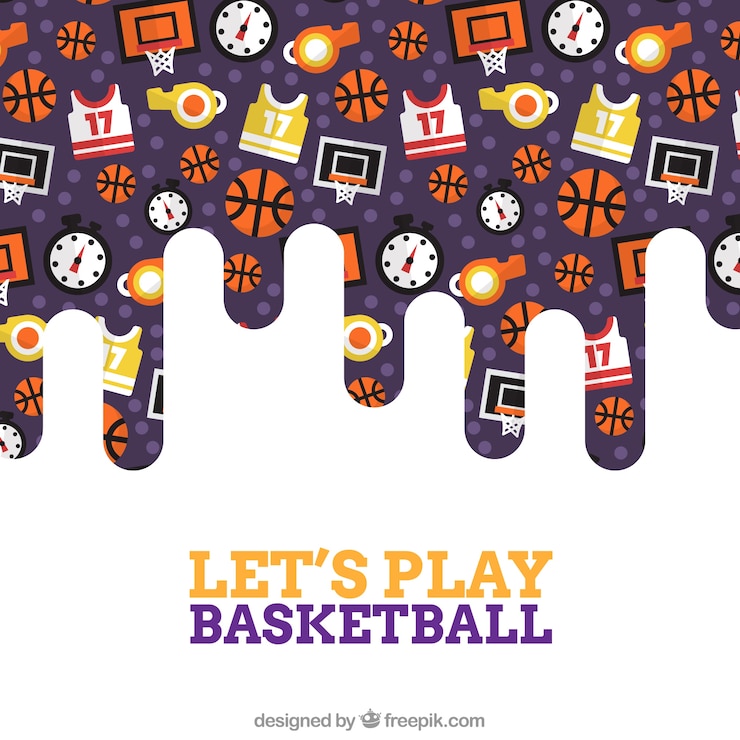Vettore gratuito sfondo di elementi di basket in design piatto
