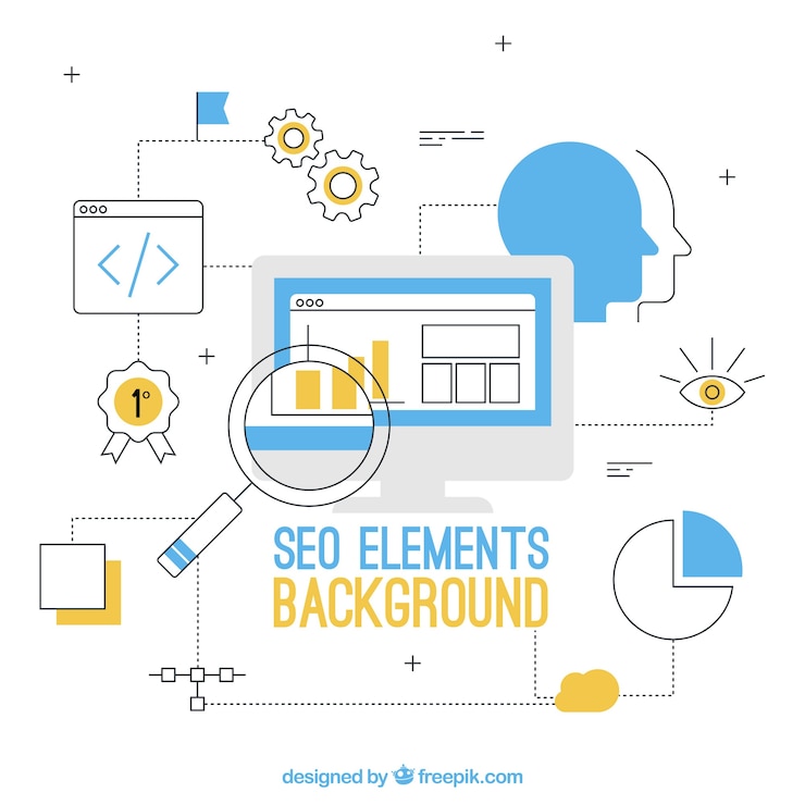 Vettore gratuito sfondo di elementi di seo in stile piano