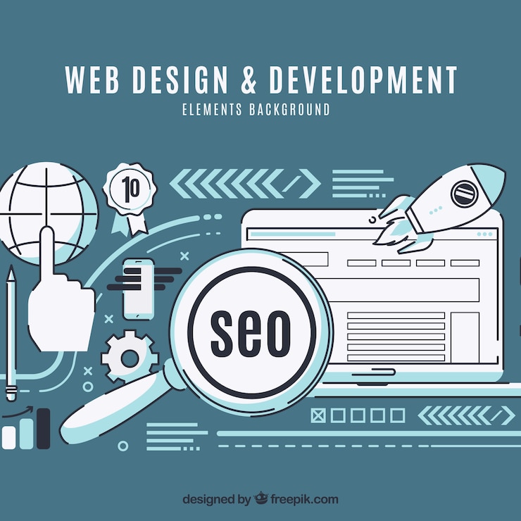 Vettore gratuito sfondo di elementi di seo in stile piano