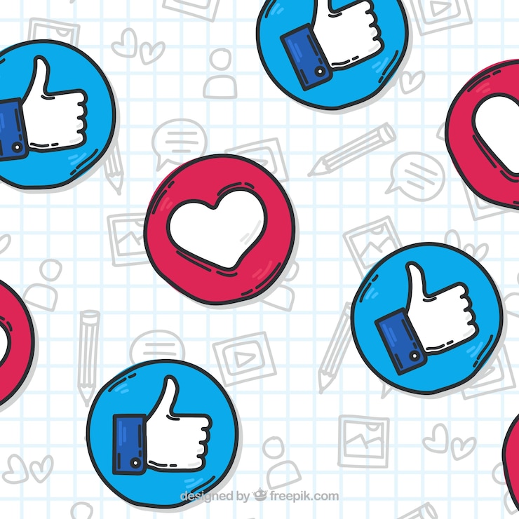 Vettore gratuito sfondo di facebook con mi piace e cuori