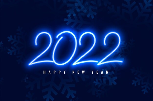 Sfondo di felice anno nuovo stile neon blu 2022