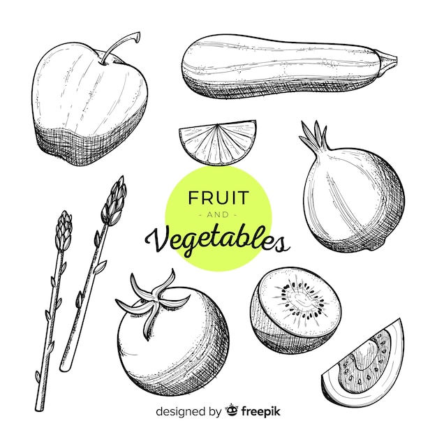 Sfondo di frutta e verdura disegnata a mano