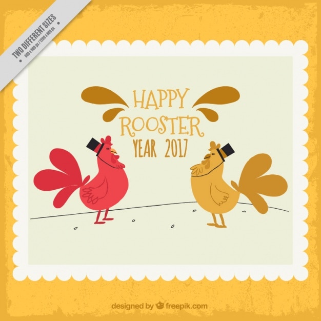 Vettore gratuito sfondo di gallo nuovo francobollo anno in stile vintage