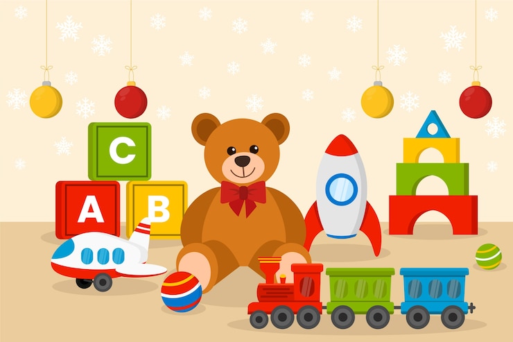 Vettore gratuito sfondo di giocattoli di natale in design piatto