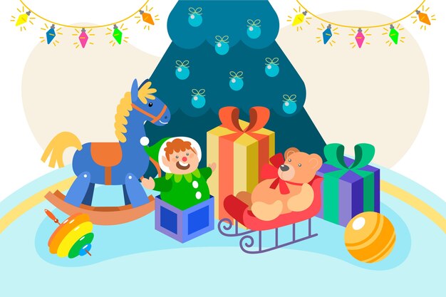 Sfondo di giocattoli di Natale in design piatto