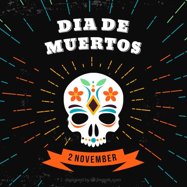 Vettore gratuito sfondo di giorno dei deads con il cranio in mexicana