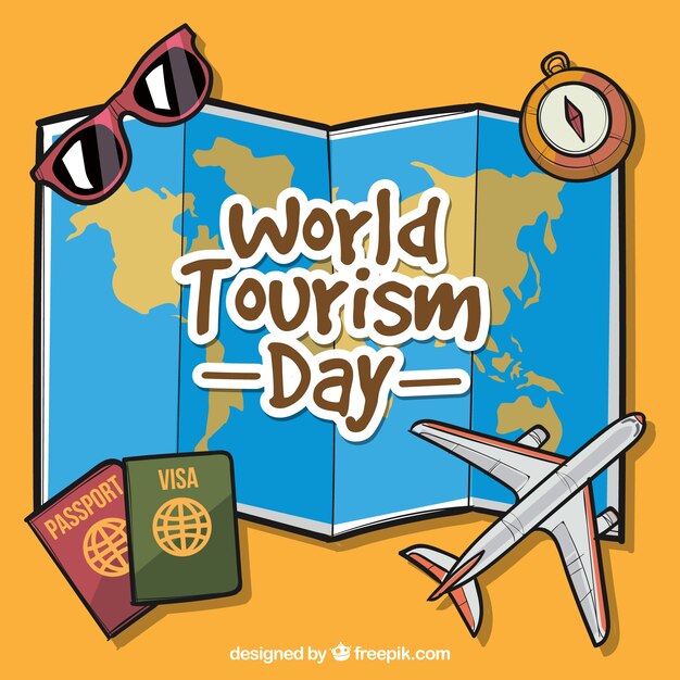 Sfondo di giorno del turismo mondiale con la mappa