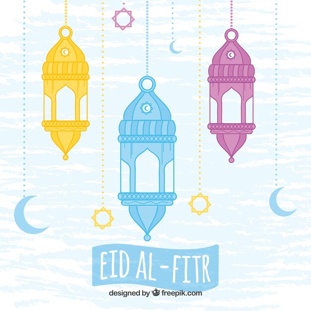 Sfondo di lanterne colorate eid al-fitr