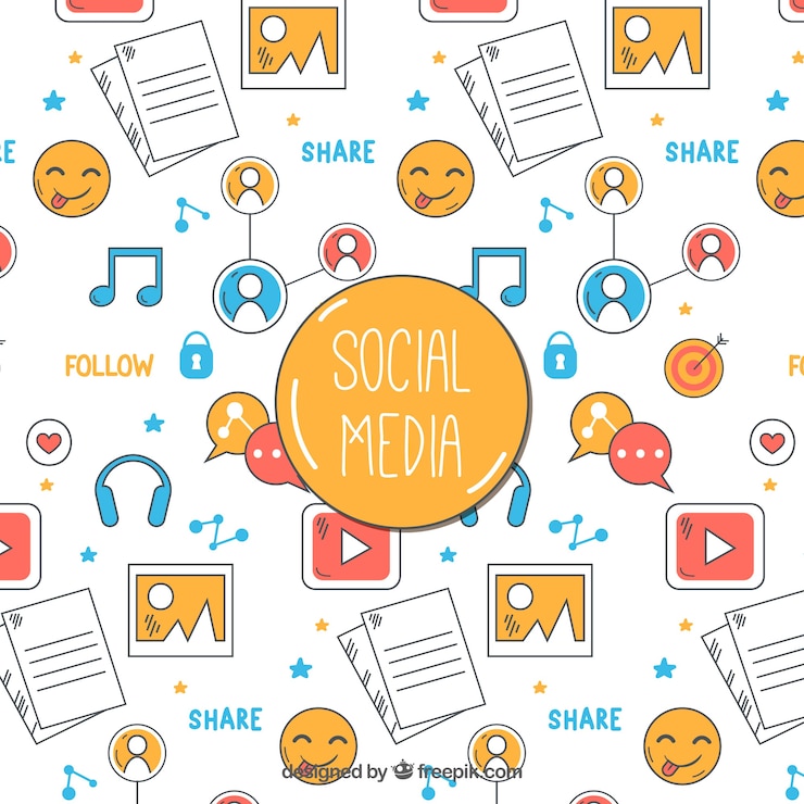 Vettore gratuito sfondo di media sociali con icone