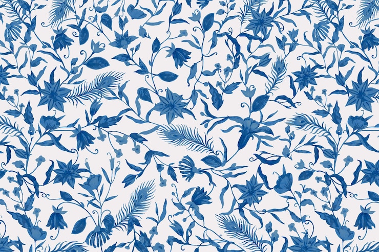 Vettore gratuito sfondo di motivo floreale con illustrazione di fiori ad acquerello blu