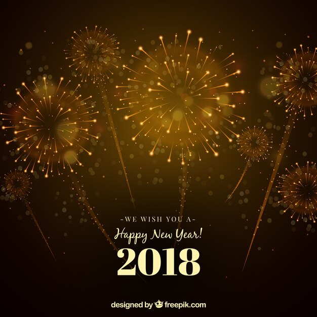 Sfondo di nuovo anno con fuochi d&#39;artificio d&#39;oro