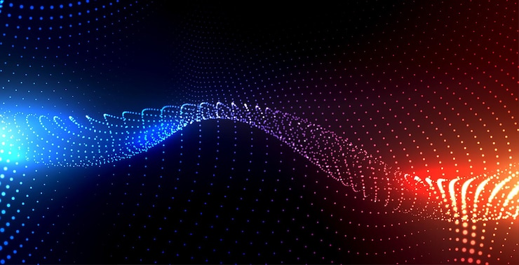Vettore gratuito sfondo di particelle con luci blu e arancioni