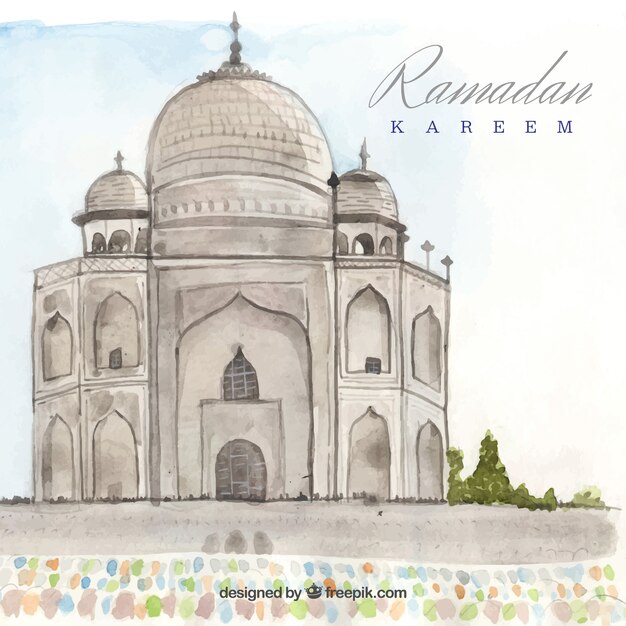 Sfondo di Ramadan con la moschea in stile acquerello