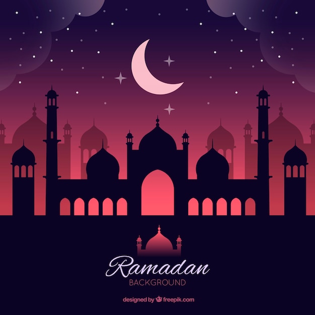 Sfondo di Ramadan con silhouette moschea
