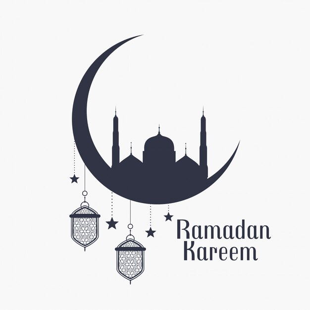 Sfondo di Ramadan Kareem con moschea e lampade