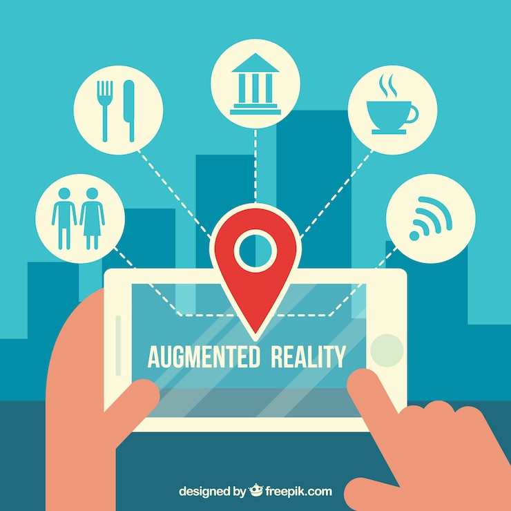 Vettore gratuito sfondo di realtà aumentata con dispositivo
