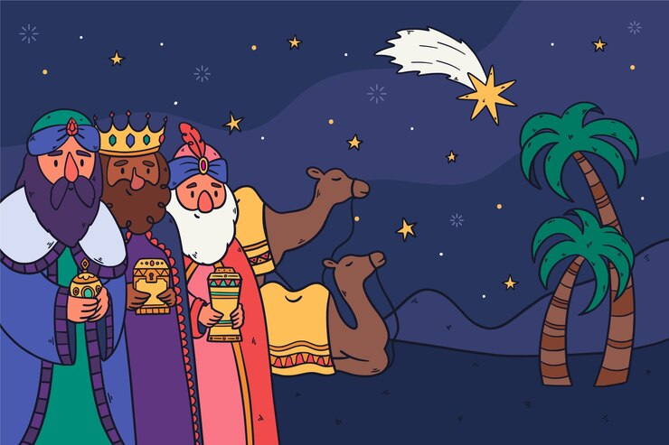 Vettore gratuito sfondo di reyes magos disegnato a mano