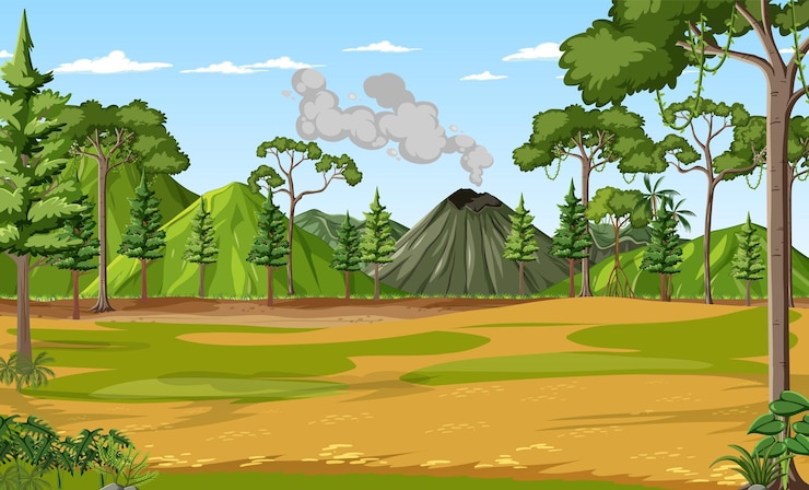 Vettore gratuito sfondo di scena foresta preistorica