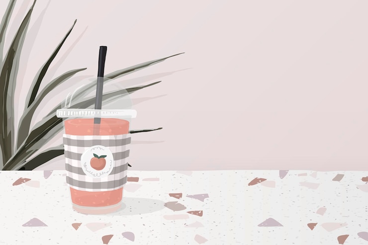 Vettore gratuito sfondo di tè freddo, bordo in terrazzo rosa, illustrazione vettoriale femminile