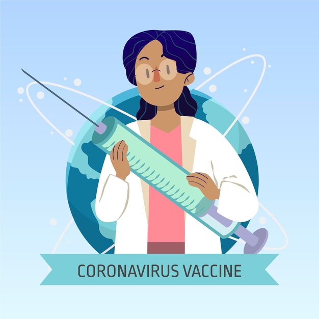Sfondo di vaccino contro il coronavirus disegnato a mano piatta
