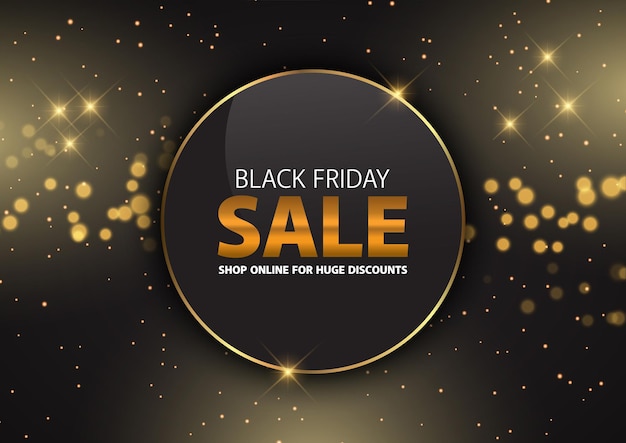 Sfondo di vendita del Black Friday oro scintillante con stelle e luci bokeh