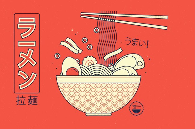 Sfondo di zuppa di ramen geometrica retrò