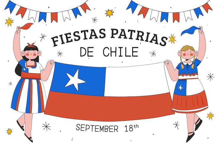 Vettore gratuito sfondo disegnato a mano per fiestas patrias cile