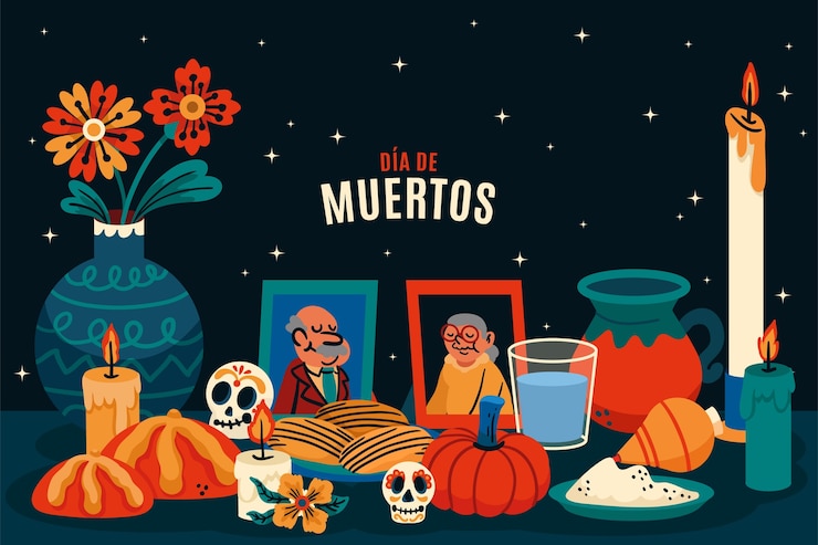 Vettore gratuito sfondo disegnato a mano per la celebrazione del dia de muertos