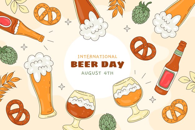 Sfondo disegnato a mano per la celebrazione della giornata internazionale della birra