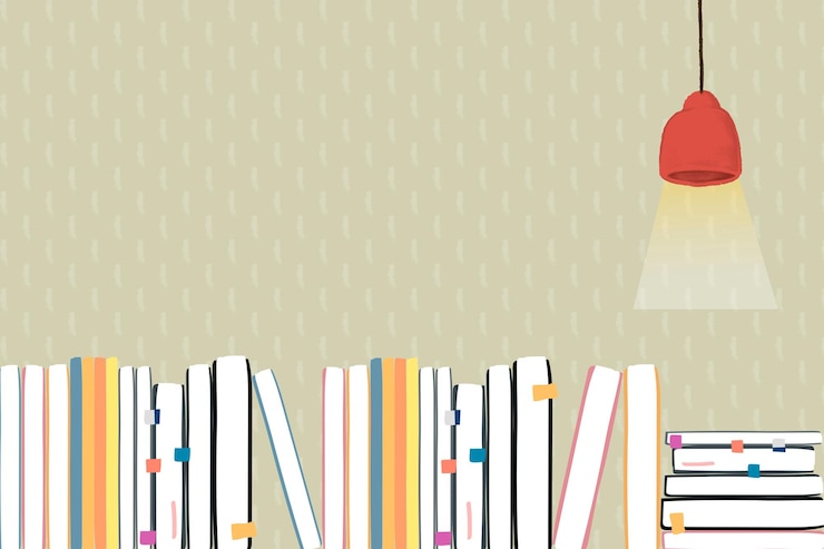 Vettore gratuito sfondo educativo con libri e lampada da soffitto