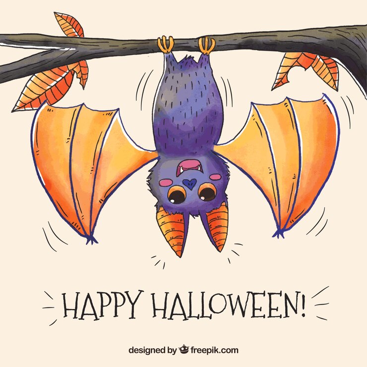 Vettore gratuito sfondo felice di halloween con bat acquerello