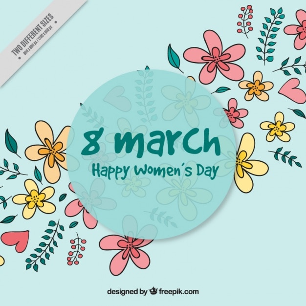 Vettore gratuito sfondo floreale con fiori disegnati a mano per il giorno delle donne