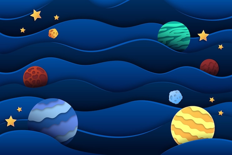Vettore gratuito sfondo galassia stile carta con pianeta