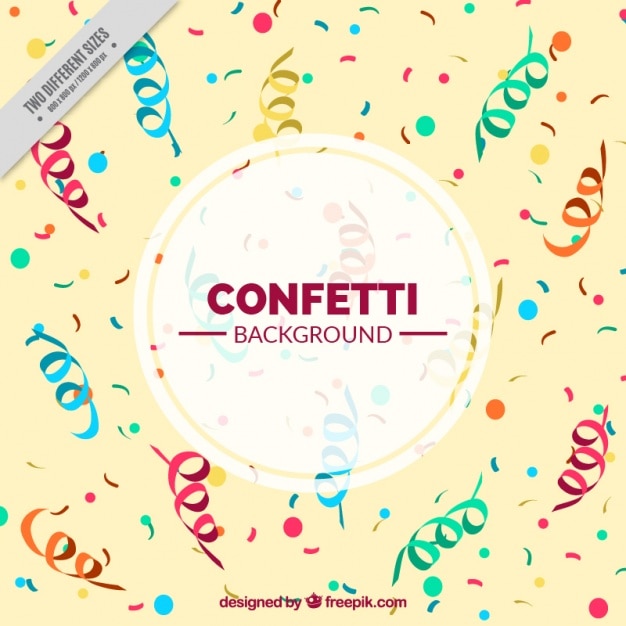Vettore gratuito sfondo giallo di coriandoli colorati e streamer