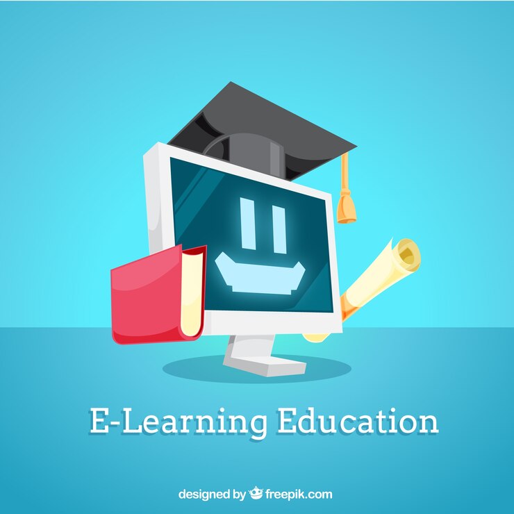Vettore gratuito sfondo l'educazione digitale con computer sorridente