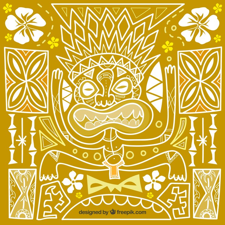 Vettore gratuito sfondo maschile tiki maschile disegnato a mano con ornamenti