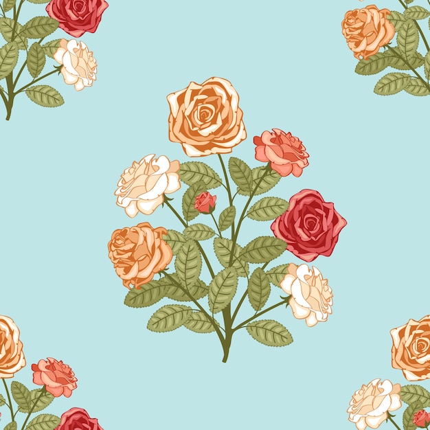 sfondo modello senza soluzione di continuità con bouquet di fiori su sfondo blu