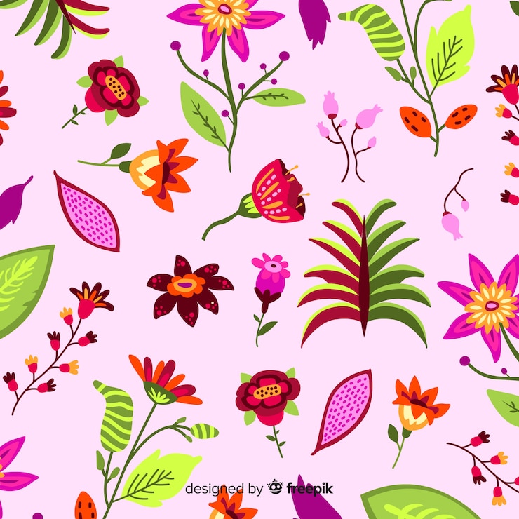 Vettore gratuito sfondo naturale con fiori esotici colorati