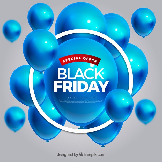 Sfondo nero di venerdì con palloncini blu