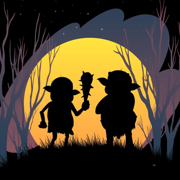 Sfondo notte di Halloween con silhouette di troll