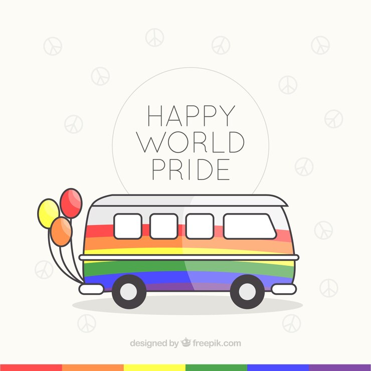 Vettore gratuito sfondo orgoglio lgbt con furgone colorato