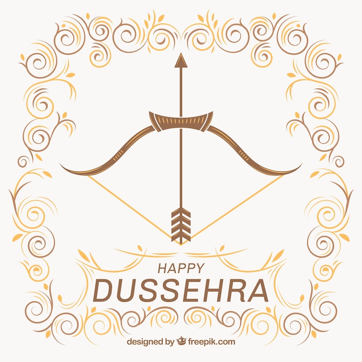 Vettore gratuito sfondo ornamentale di dussehra con arco e freccia