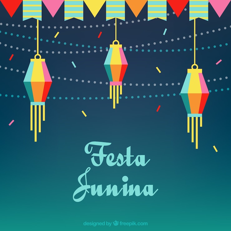 Vettore gratuito sfondo piatto con ghirlande e lanterne per festa junina
