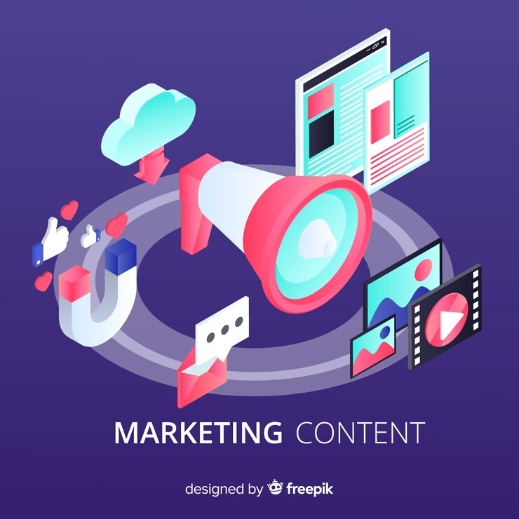 Vettore gratuito sfondo piatto di contenuti di marketing
